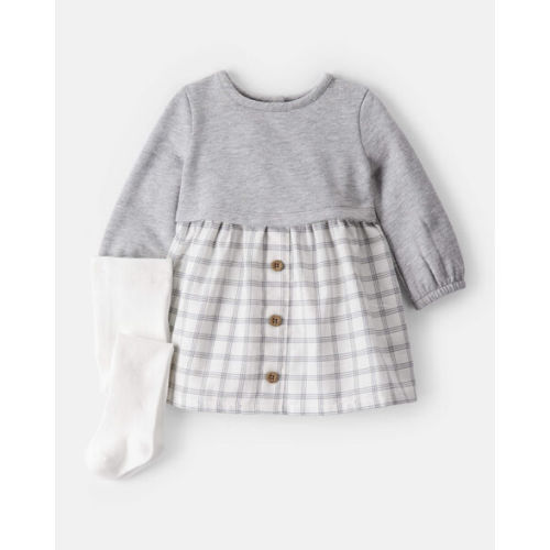 Baby Girl DayDream Fleece Plaid Dress - Grey/White - 12M