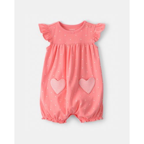 Baby Girl Heart Pocket Short-Sleeve Romper - Pink - Carter's | Carter's