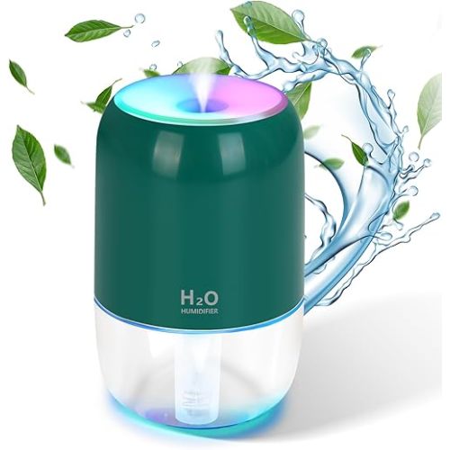 Mini Humidifiers for Bedroom, 200ml Cool Mist Humidifiers for Home Nursery Indoor Plants, Room Humidifier for Bedroom Quiet Easy Clean Auto Shut-off Top Fill Humidifier for Car Office Desktop, Green