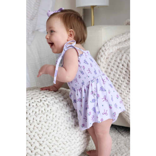Smocked Twirl Bodysuit | Ribbon & Roses Purple