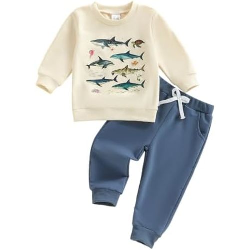 Fernvia Toddler Baby Boy Fall Clothes Animal Print Long Sleeve Pullover Tops + Drawstring Pants Winter Outfits