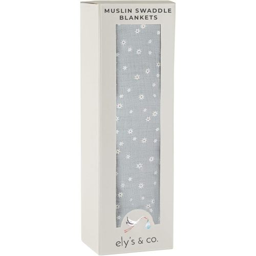 Ely's & Co. Cotton Muslin Swaddle Blanket 1-Pack — 100% Cotton Muslin Extra-Large Swaddle Blankets (47” x 47”) Printed (Blue Ditsy Star)