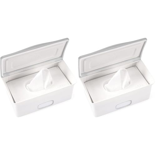 Ubbi Baby Wipes Dispenser, Baby Wipes Case, Baby Wipes Holder With Weighted Plate, Keeps Wipes Fresh And Non-Slip Rubber Feet, Gray (Pack of 2)