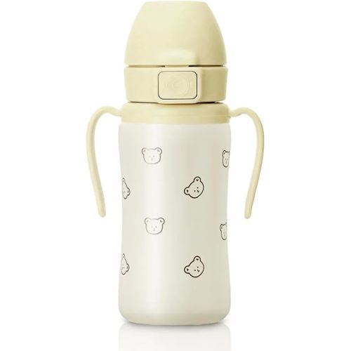 GROSMIMI Insulated 316 Stainless Steel Spill Proof Straw Cup, Water bottle with Flip Top for Toddlers, BPA Free (bear, 10oz)
