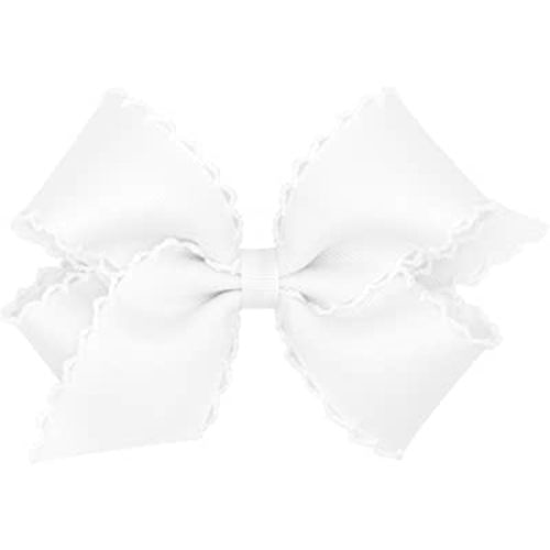 Wee Ones Girls' Classic Grosgrain Moonstitch Edge Hair Bow, No-Slip Hair Clip, Handmade, White, Medium