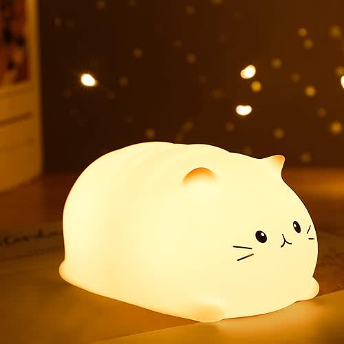 ZKLiLi Night Light, Cute Cat Nursery Lights USB Rechargeable Cat Lamp Nightlight Birthday Christmas Gift with Warm White and 7-Color Breathing Modes for Kids Baby Children (MBcat)