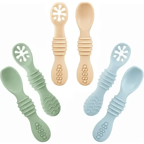PandaEar 6 Pack Silicone Baby Spoons, First Stage Self Feeding Utensils
