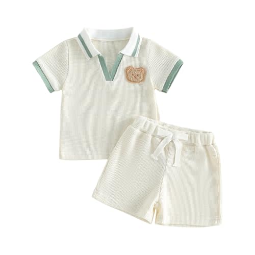 Yoawdats Toddler Baby Boy Clothes Button-Down Shirt Tops Cotton Rib Knit Shorts Set Cute Infant Boy Spring Summer Outfit