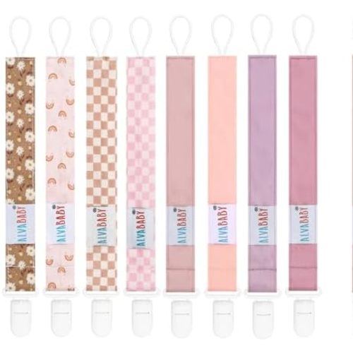 ALVABABY Pacifier Clips 8 Pack Pacifier Binky Paci Holder Leashes for Baby Teethers 8DP17A