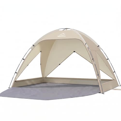 Wolfwise Beach Tent Sun Shelter Portable, Large 3-4 Person Sunshade Cabana | Shade Beach Essentials, UPF 50+ UV Protection & Easy Setup, Mesh Windows & Lightweight Carrying Bag, 95"L × 65"D × 55"H,Beige