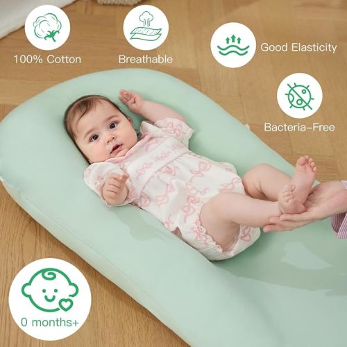 Baby Lounger for Newborn 0-24 Months Soft Cotton Infants Support Cushion | Baby Shower Gifts, Supervised Use, Infant Floor Seat & Loungers, Portable Newborn Essentials for Home and Travel