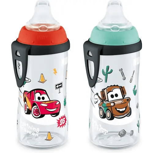 NUK Active Sippy Cup, 10 oz, 2 Pack, Disney's Cars, Lightning McQueen, BPA-Free, Spill-Proof, Transition Cup