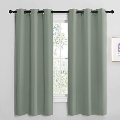 NICETOWN Greyish Green Room Darkening Curtains for Kitchen, Window Treatment Thermal Insulated Solid Grommet Room Darkening Curtains/Drapes for Bedroom (Set of 2, 42 inches Wide by 68 inches Long)