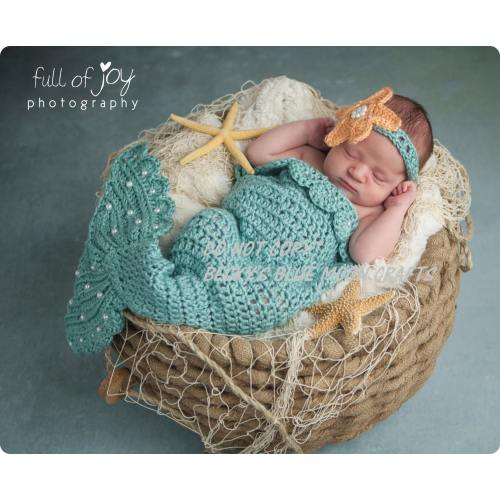 Crocheted Mermaid Tail Set: Newborn Photo Prop, Soft Acrylic Yarn