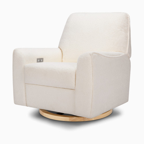 Nursery Works Sunday Power Recliner and Swivel Glider - Chantilly Fleece With Light Wood Base