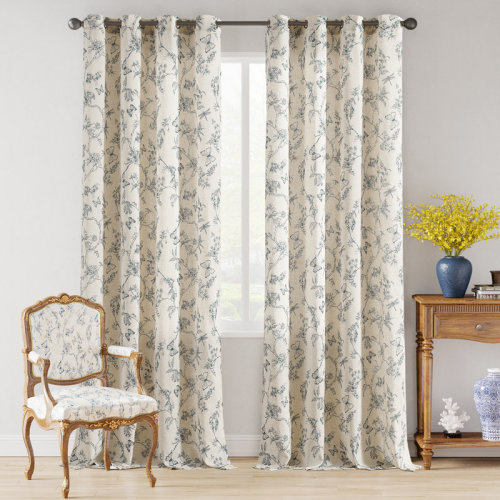 Winston Porter Linen Blend Butterfly Printed Floral Grommet Curtains | Wayfair
