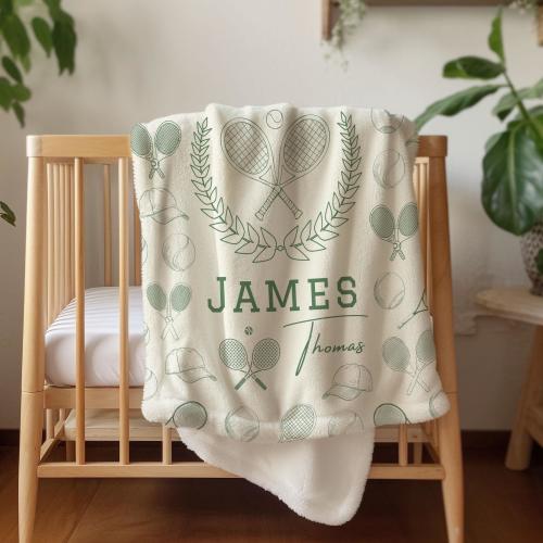 Personalized Tennis Baby Blanket, Classic Country Club Style, Sports Nursery Gift, Boy Nursery Decor, Baby Shower Gift