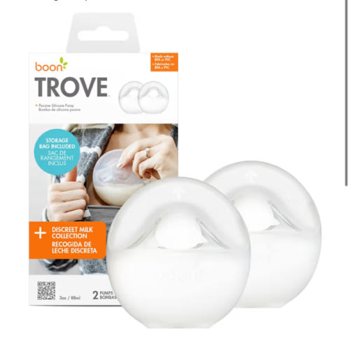 Boon Trove Silicone Manual Breast Pump Set - Hands Free Breast Milk Collector - Includes Polyester Travel Pouch - Breastfeeding Essentials - 2 Count