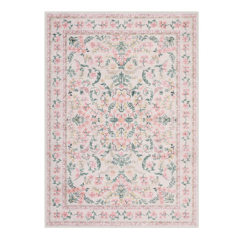 Winston Porter Washable Area Rug, Boho Floral Soft Rugs for Living Room, Non Slip Low Pile Carpet for Bedroom, Dining Room, Nursery, Hallway, Pink & Reviews | Wayfair
