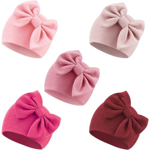 BQUBO Newborn Baby Girls Hats Hospital Hat Baby Cotton Beanie Infant Big Bow Hats for 0-6 Months