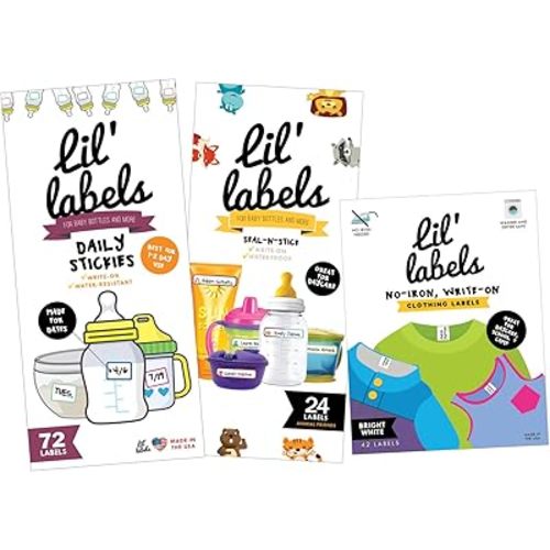 Daycare MEGA Pack - Write On Kids Name Tags, Waterproof: Animal Bottle Tags/Clothing Labels/Date Labels