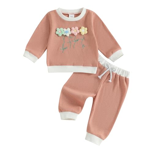Toddler Clothes For Girls Baby 3D Flower Fall Winter Outfits Stripes Waffle Sweatshirt Pullover Cute Pants Set