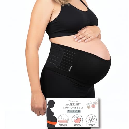 Nu Momz Maternity Belly Bands for Pregnant Women Fits L to XXL Sizes | Machine Washable Pregnancy Belly Band | Adjustable & Breathable Support Band for Hip, Back, & Pelvic Pain Relief (Black)