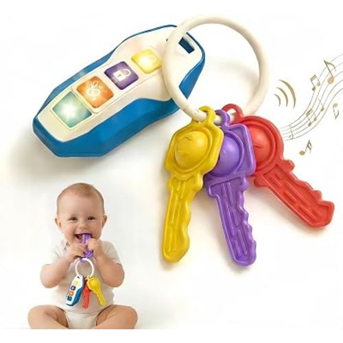 Toy Car Keys for Toddlers 1-3, Soft Silicone Baby Teething Toys with Gentle Lights and Sounds, Non-Toxic Lightweight Pretend Play Sensory Toys for 1 Year Old Boy Girl Birthday Gifts,(blue)