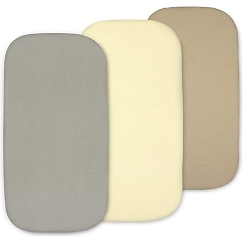 3-Pack Fitted Bassinet Sheets, Compatible with Halo, Snoo, Graco, Dream On Me, Delta, and Other Standard Size Bassinets - Fits Oval, Hourglass, & Rectangle Shapes (Size 32 x 16 x 4 Inches)