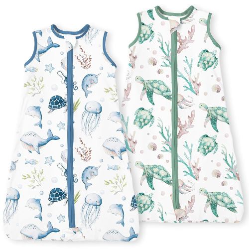 Sleep Sack 6-15 Months, 0.5TOG Summer Light Wearable Blanket with 2-way Zippers, Premium Soft Breathable Baby Sleeping Bag for 6-12-15 Months Baby, 2 Pack(Ocean Crew)