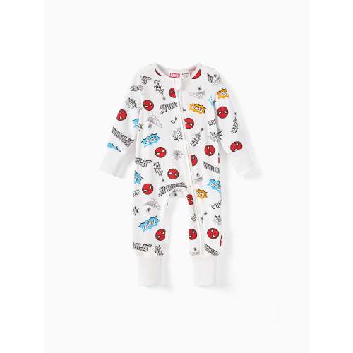Marvel Baby Boy Spider-Man Graphic Childlike Organic Cotton Longsleeves Jumpsuit White
