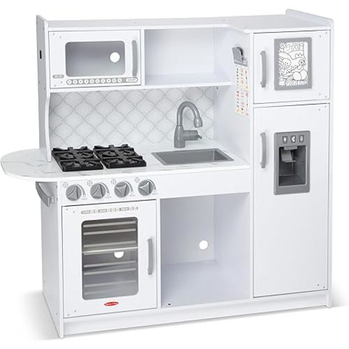 Melissa & Doug Wooden Chef’s Pretend Play Toy Kitchen With “Ice” Cube Dispenser – Cloud White - FSC Certified