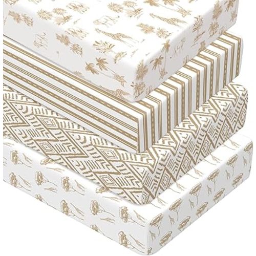Peryiter 4 Pack Crib Sheets Girl Soft Baby Bed Sheet Set 52'' x 28" Nursery Crib Sheets for Standard Bed for Nursery Decor Baby Boys or Girls(Grey,Wild Animal)