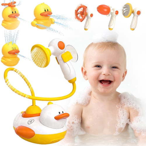 Caunedy Baby Bath Toys,Toddler Bath Shower Head,3 Different Shower Nozzles,Infant Bath Tub Toys with 3 Ducks,Fun Birthday Summer Gifts for Kids Ages 1-6