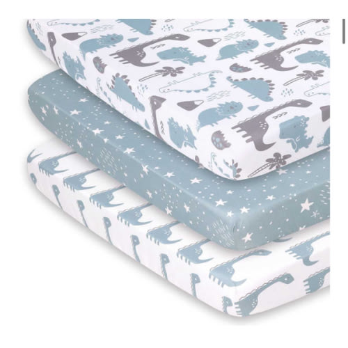Blue Dino Fitted Playard Sheets, 3-Pack