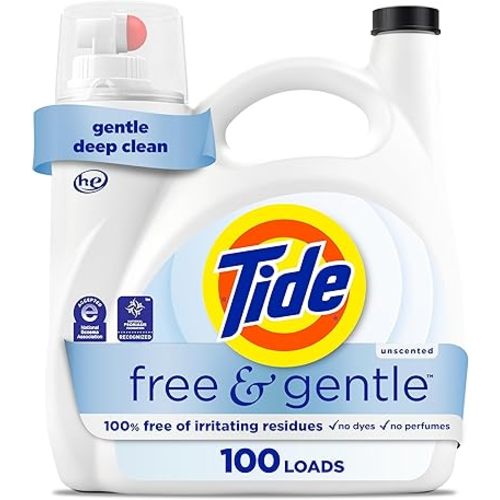 Tide Free & Gentle Liquid Laundry Detergent, 100 Loads, 132 fl oz, Tide Laundry Detergent, Clean Laundry Detergent