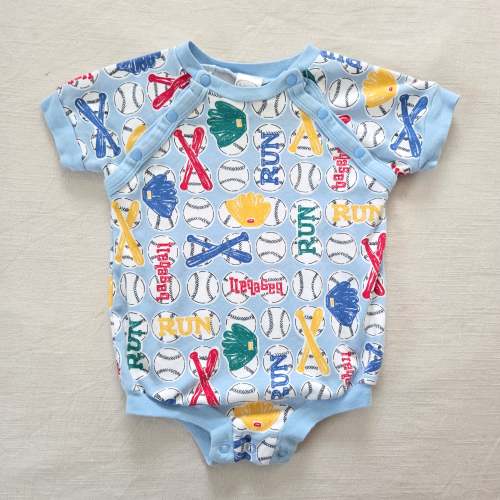 Vintage Baseball Pattern Cotton Romper 6 months