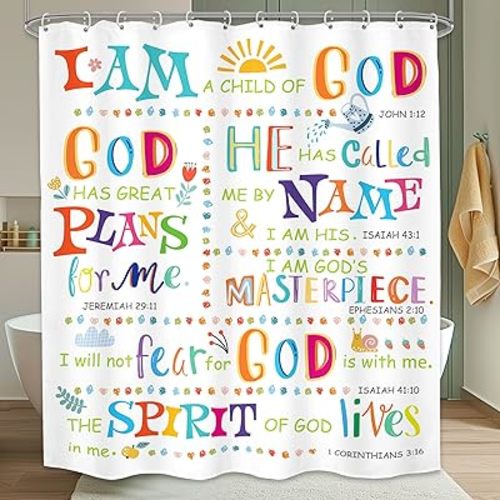 Kids Bible Verse Christian Scripture Positive Bathroom Shower Curtain Set