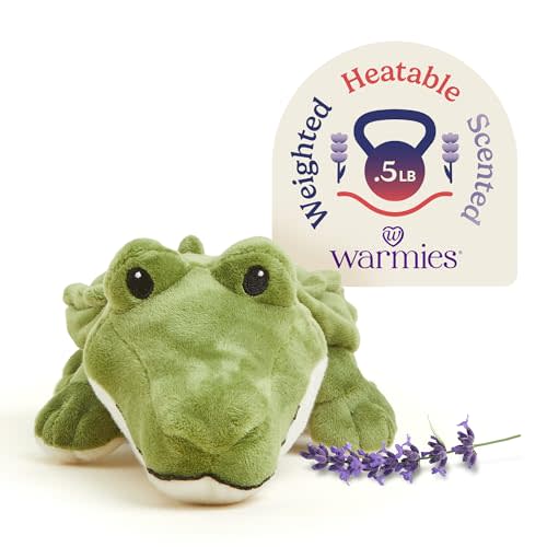 warmies Junior Microwavable & Weighted Stuffed Animals, Alligator - Heated Stuffed Animal Plushie for Warmth & Comfort - Cute Soft Plush Toys for Adults & Children (Boys, Girls, Babies & Toddlers)