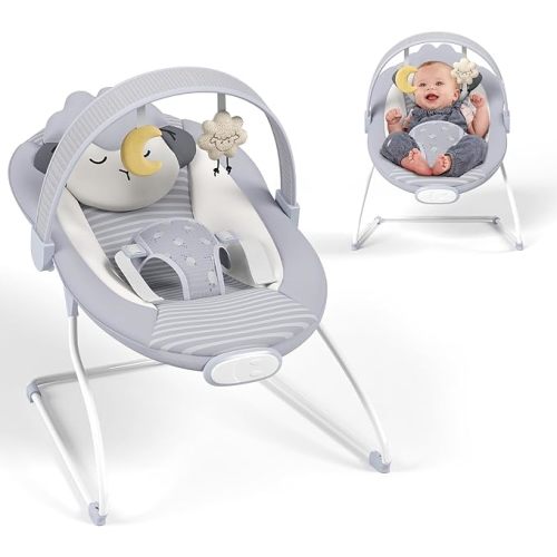 Baby Bouncer Seat, Portable Baby Bouncer, Soothing Vibrations Infant Seat with Music, 0-6 Months 6-20 lbs(Gray)