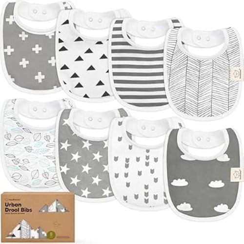 KeaBabies 8-Pack Organic Baby Bibs for Drooling and Teething (Grayscape)