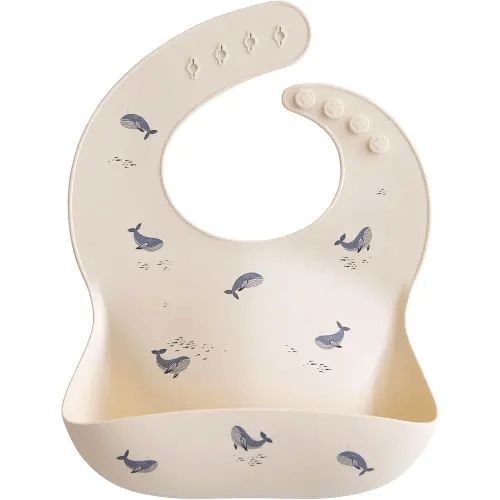 mushie Silicone Baby Bib | Adjustable Fit Waterproof Bibs (Whales)