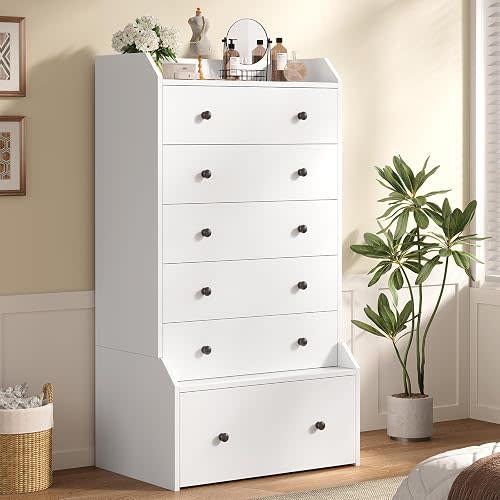ADORNEVE Tall 6 Drawer White Modern Dresser