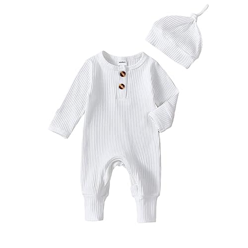 Twopumpkin Newborn Baby Boy Short Sleeve Romper Jumpsuit Ribbed Neutral Outfit Clothes 0 3 6 9 12 Months Outfit