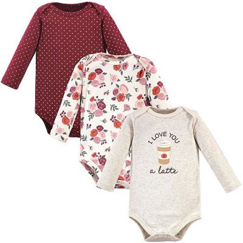 Hudson Baby Infant Girl Cotton Long-Sleeve Bodysuits 3pk, Pumpkin Spice, 3-6 Months