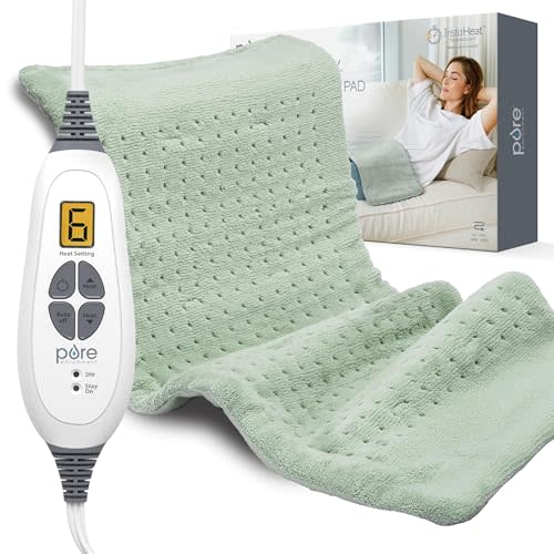 Pure Enrichment PureRelief XL Heating Pad - 12" x 24" Electric Heating Pad for Back Pain & Cramps, 6 Heat Settings, FSA/HSA Eligible, Soft Machine Wash Fabric, Auto-Off & Moist Heat (Zen Green)