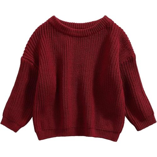 Baby Girl Boy Toddler Knit Sweater Cute Round Neck Long Sleeve Blouse Pullover Oversized Sweatshirt Warm Kids Tops