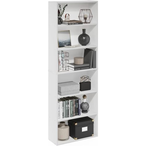 Furinno Jaya Simply Home Free Standing 6-Tier Open Storage Bookcase, White