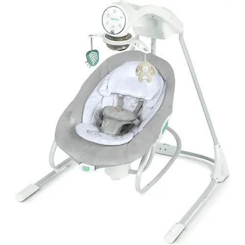 Ingenuity InLighten 2-in-1 Soothing Baby Swing & Rocker - Vibrating Swivel Infant Seat, Soothing Sounds, Lights - Remy