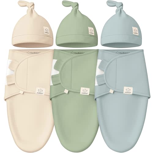 KeaBabies 3-Pack Swaddles for Newborns, Girls, Boys with Hats - Organic Soft Baby Sleep Sacks, Breathable Baby Swaddle 3-6 Months Beanies Set, Premie Infant Sleep Sack 0-3 Months (Slate)